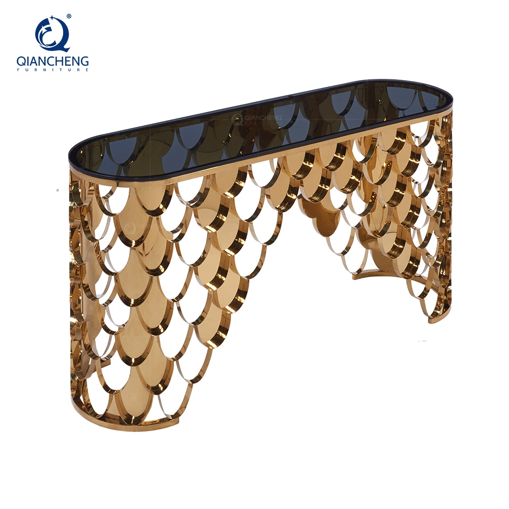 Современный резной стол с рамой из нержавеющей стали золотого цвета