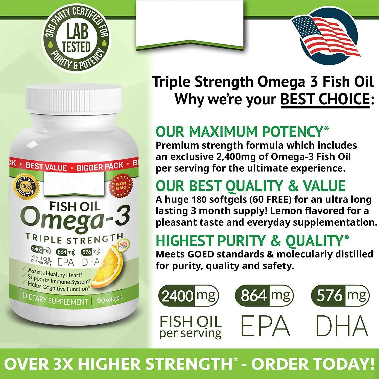 Fish Oil Softgel Capsules Wholesale Heart Support EPA DHA Fish Oil Omega 3 1000mg Softgel brain health Fish oil Capsule60pcs
