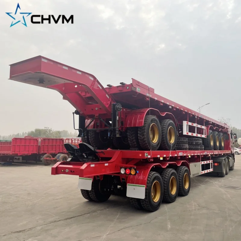 Durable Factory Direct Sale 3 Axles Container And Heavy Cargos Flat Bed Semi Truck Trailers Flatbed Semi Trailer With Dolly