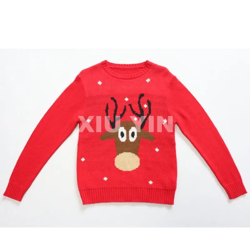 
2021 Child ugly Christmas sweater with Elf embroidery , Reindeer pullover Winter thick knit cardigan Christmas Kids gift 