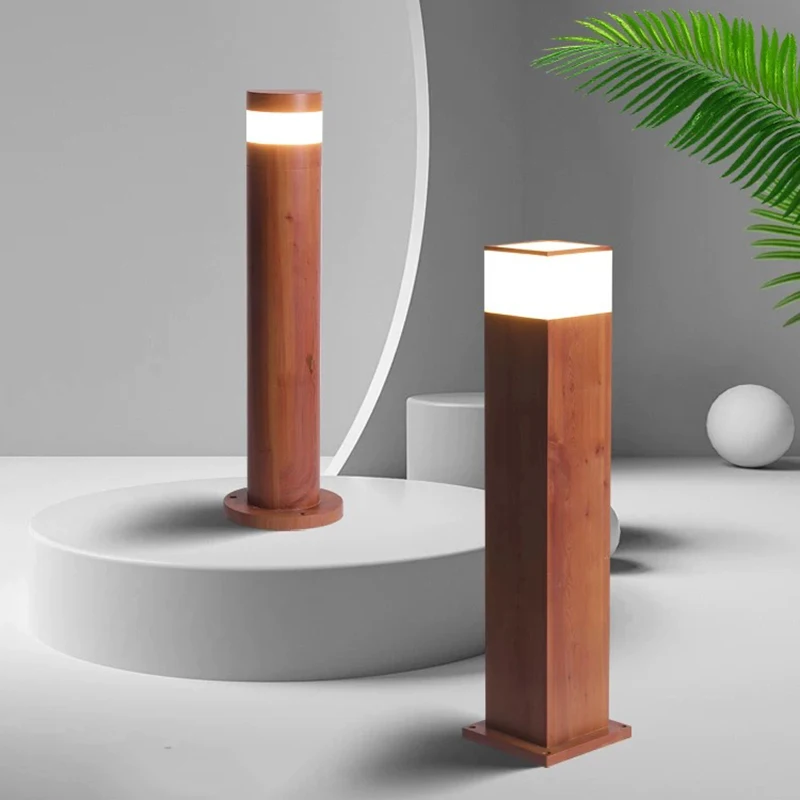 7W IP65 Outdoor Lawn Light Wood Grain Painted Villa LED Garden Lamp for Paths