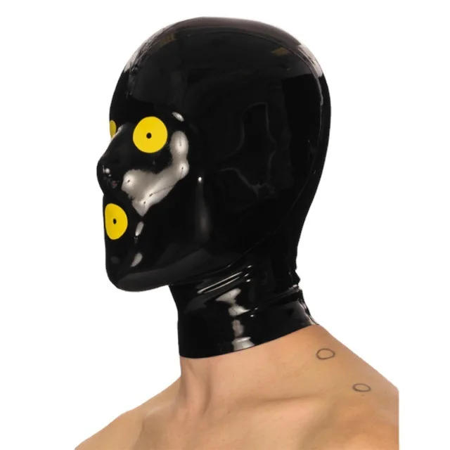 Latex headgear latex cap with yellow patch rubber hood suitable for Clubwear tights role play