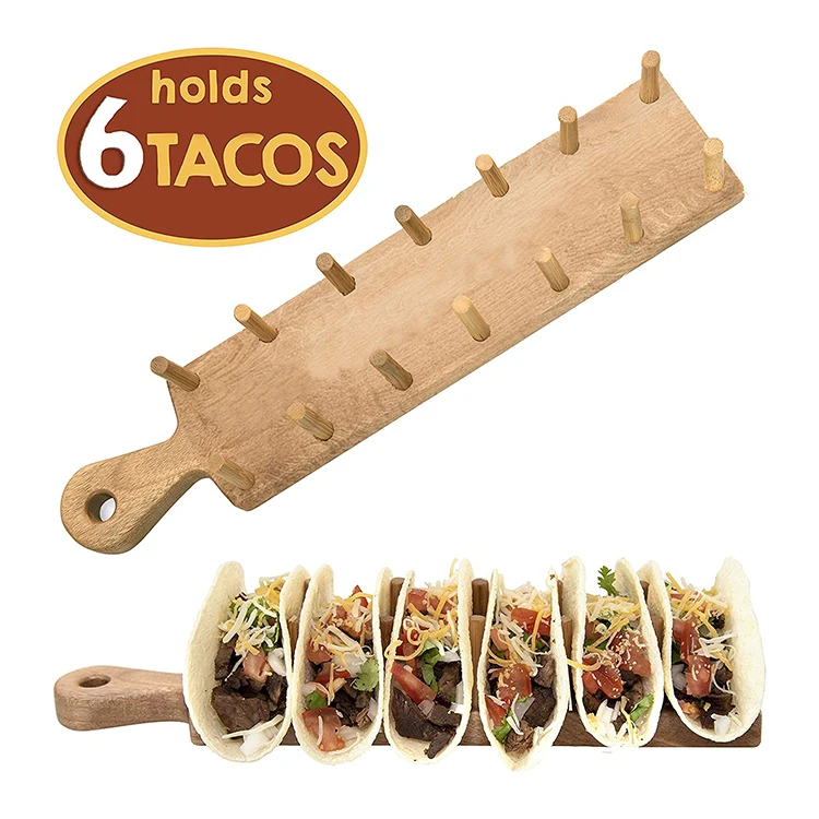 Custom logo 6 compartment single mexico stand plate tray eco friendly bamboo wood taco holder