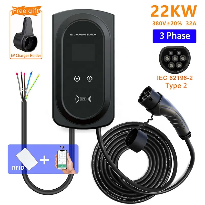 22kwh 32A Electric Car EV Charger Home EVSE Type 2 GBT Wallbox Charging Station EV Charger SAE J1772 16A 11KW 7 KW OEM IP65 WEV2