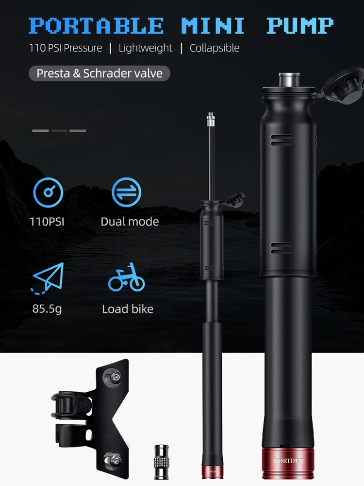 Morider Car Bike Tire Balloon Air Bed Inflator Pump Mini Size Portable Tyre 110 PSI Advanced High-efficiency Hand Air Pump
