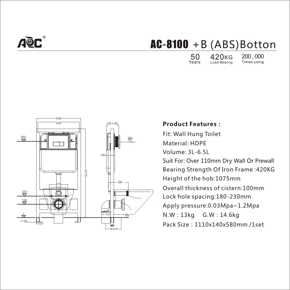 High quality bathroom in wall concealed flush water tank toilet cisterns For Wall Hung Toilet