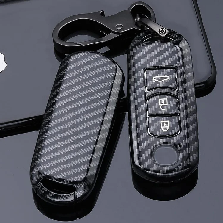 Carbon Fiber 3 Button Keychain  Protective Key Fob Cover for mazda cx5