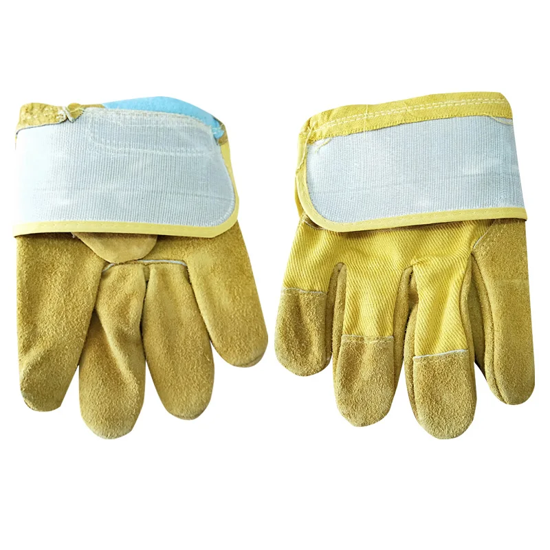 Durable Abrasive Heat and Cut Resistant Cuff Protection Cowsplit Leather Safety Work Gloves