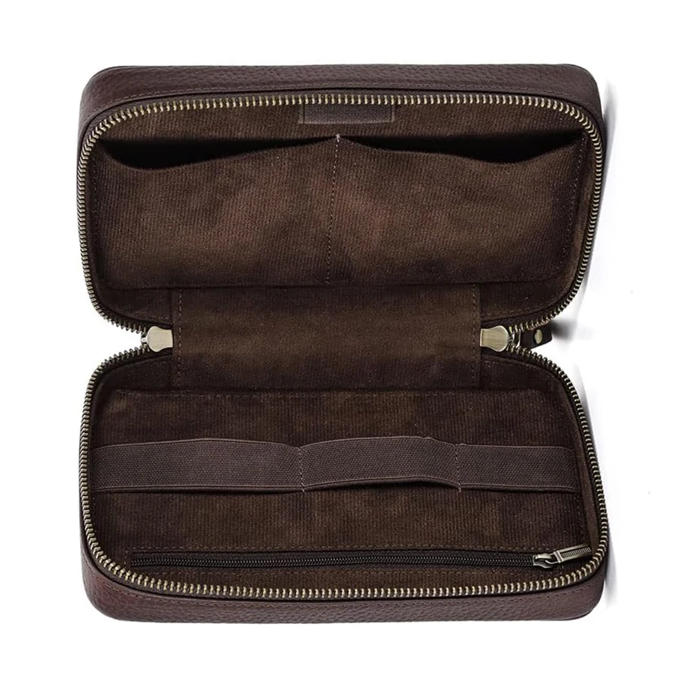 Custom Large Capacity Real Leather Electronic Accessories Travel Organizer Storage Bags  with Zipper for Cables SD Cards