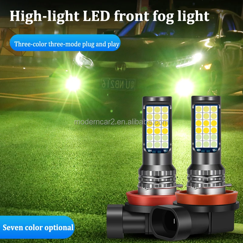 2Pcs 3 Color H8 H3 H7 H11 881 9006 Fog Light Bulbs LED Headlight Auto Fog Lamp Flashing Car Anti Foglamp Car Running Lamp12V 24V