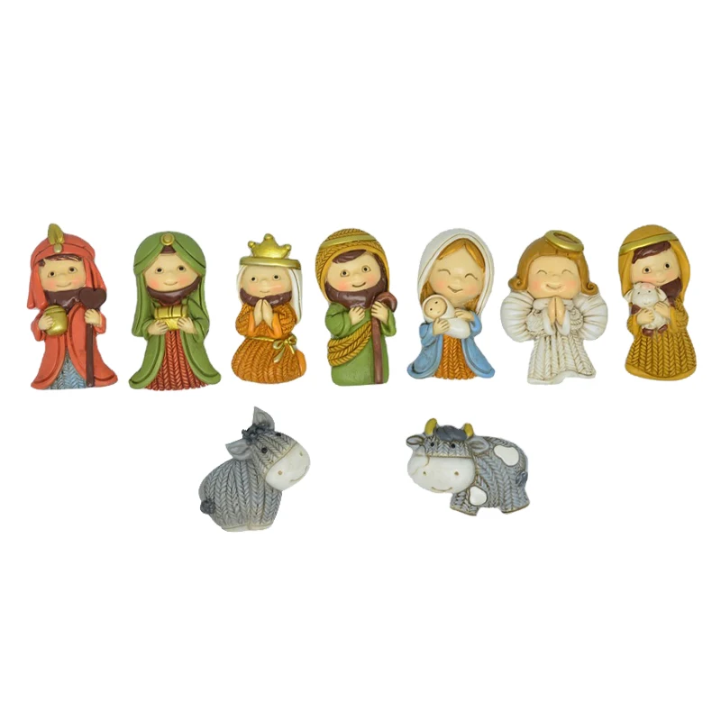 Mother Mary and Baby Jesus in Angel Resin Crafts 12 Pieces Nativity Set Statue Figurine Magnet Wholesale Handmade Christmas Gift