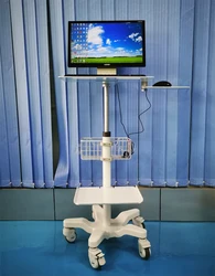 Pneumatic height adjustment hospital medical mobile computer workstation  tablet cart with monitor mount