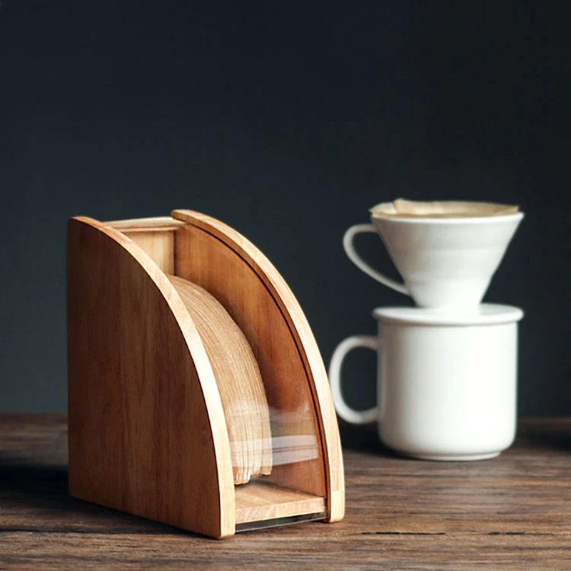 Natural Bamboo Office Organizer Coffee Accessories Filter Paper Holder Organizer Storage Rack