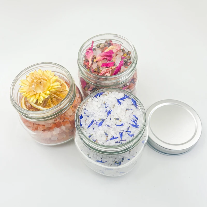 OED/ODM Custom Label Glass Packaged Epsom Salt 100% Vegetarian Pink Soaking Salt for Body Detoxification Natural Ingredient