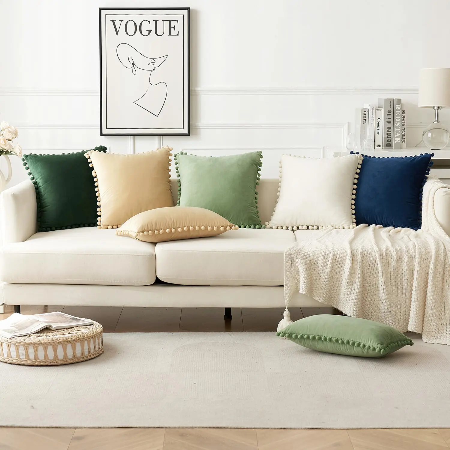 Farmhouse Cushion Pillow Covers Decorative Throw Pillow Case Cover Sage Green Throw Pillows With Pompoms