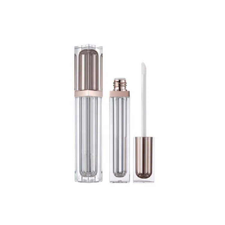 7ml square empty acrylic lip gloss tube bottle lip film cosmetic container custom logo with rose gold lid