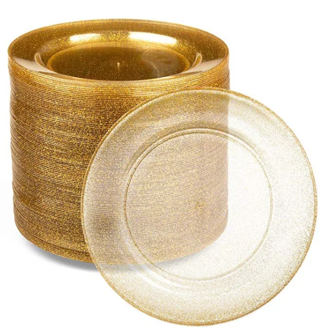 Wholesale  Gold Glitter Charger Plate 7.5inch on Wedding Party Dinner Plastic Charger Plates