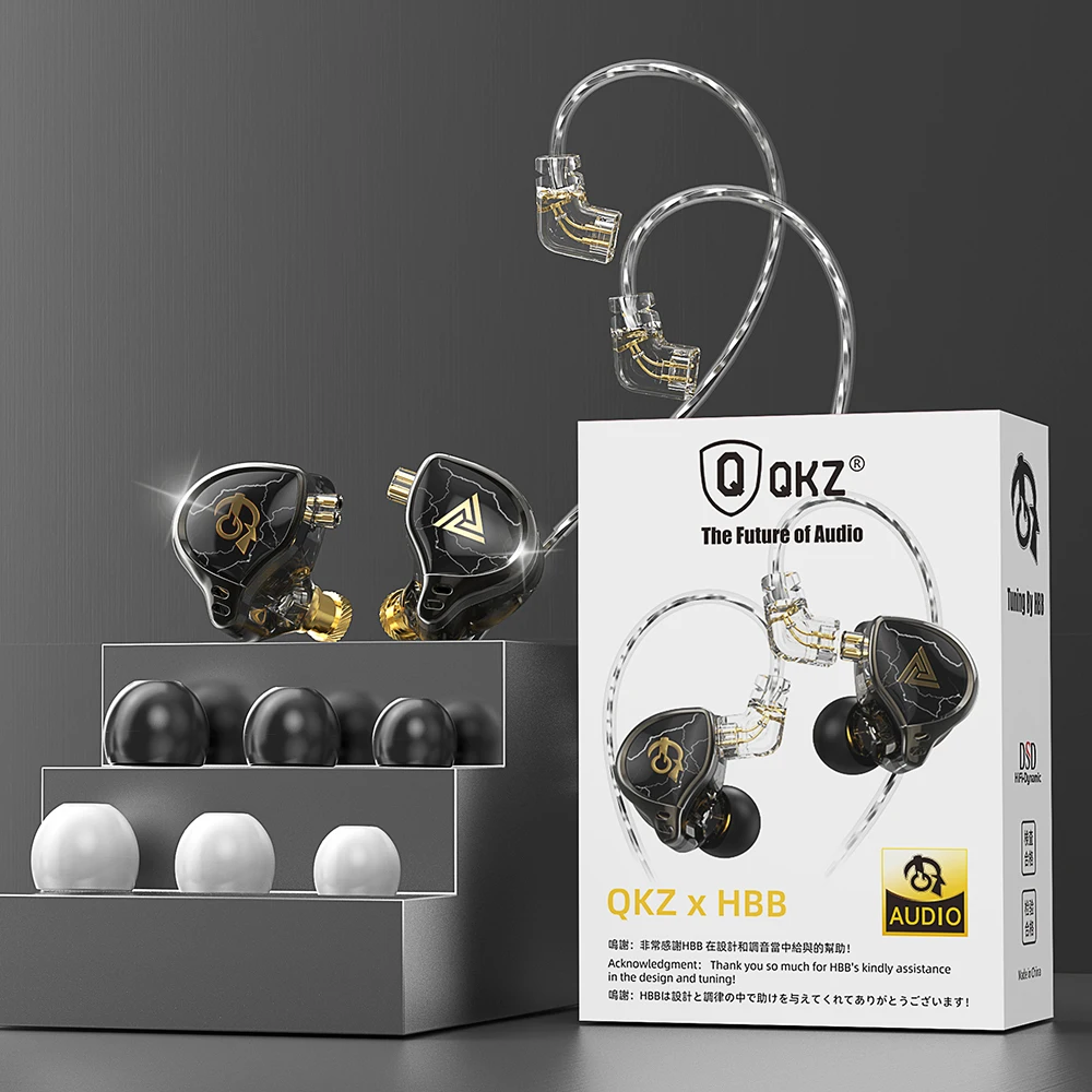 QKZ HBB 3.5mm Plug Dynamic Coil Wire Control Running Earphones Silver Plated Double Stage Microphone Earphone in Ear