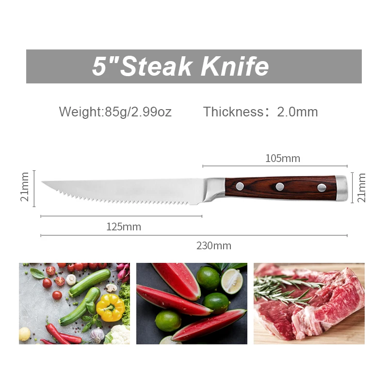 RUITAI Custom steak knives set 6pcs pakkawood handle serrated knife with Knife gift box