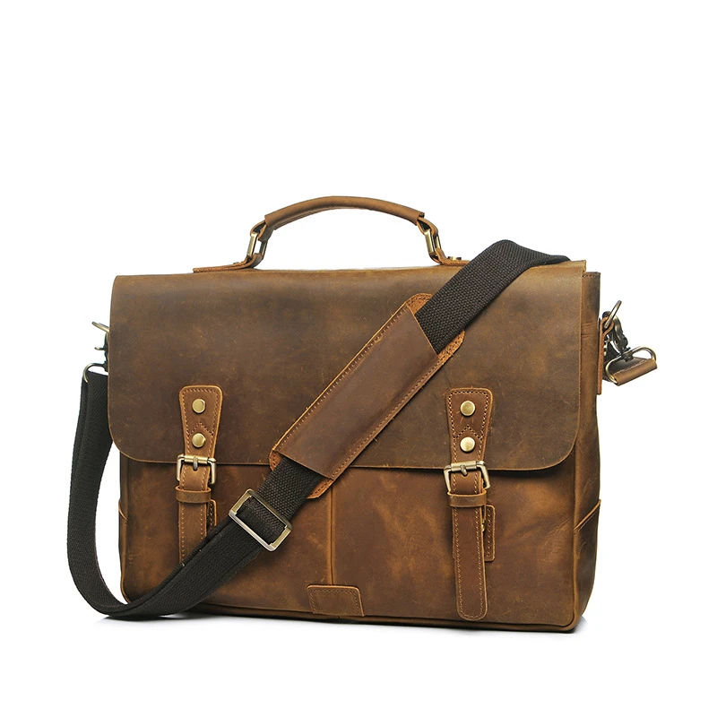 First layer crazy horse leather handbag laptop shoulder bag business briefcase satchel handmade messenger bag for men