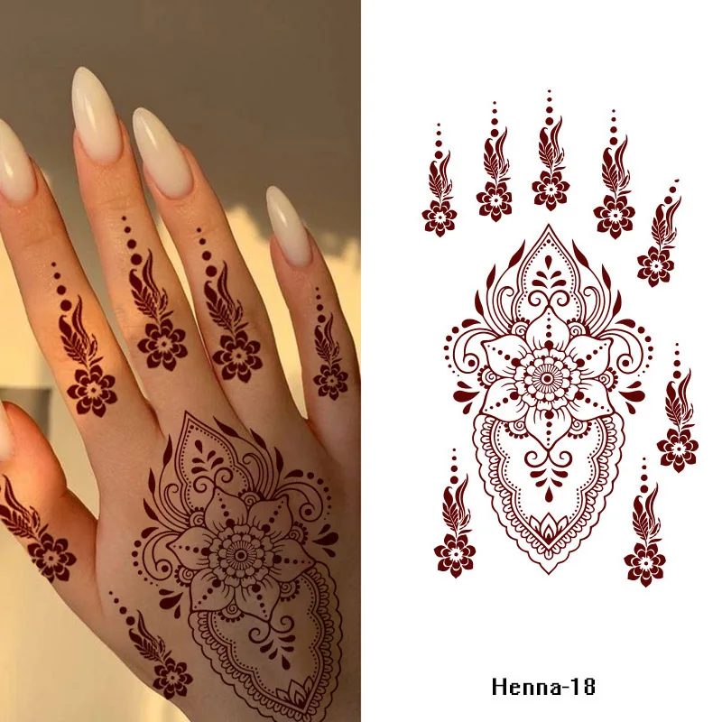 Custom Brown Henna Temporary Tattoo Stickers Lace Pattern Tattoos Mystery Sexy Mandala Flower Waterproof Henna Sticker