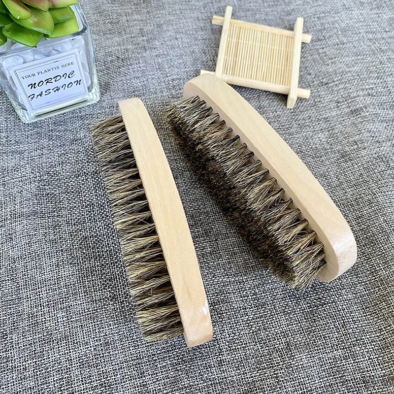 Professional Shoe and Leather Care Brush Set Soft Bristle Pig Hair Brush with Wood and Leather Handle for Maintenance