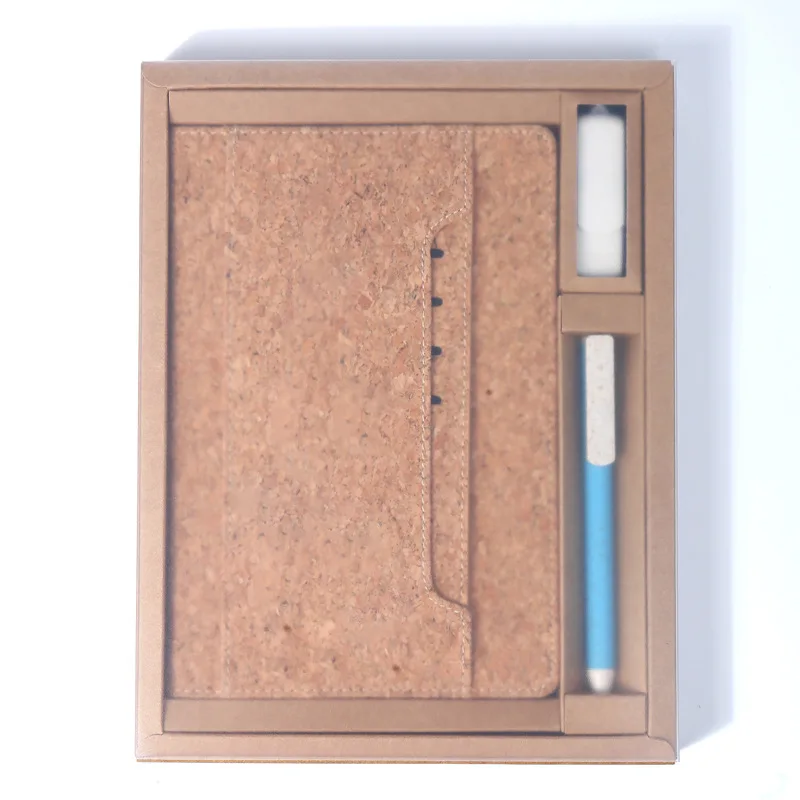 A5 Cork leather environmental protection custom gift sets business set 16gb usb flash drive eco friendly pen refillable notebook