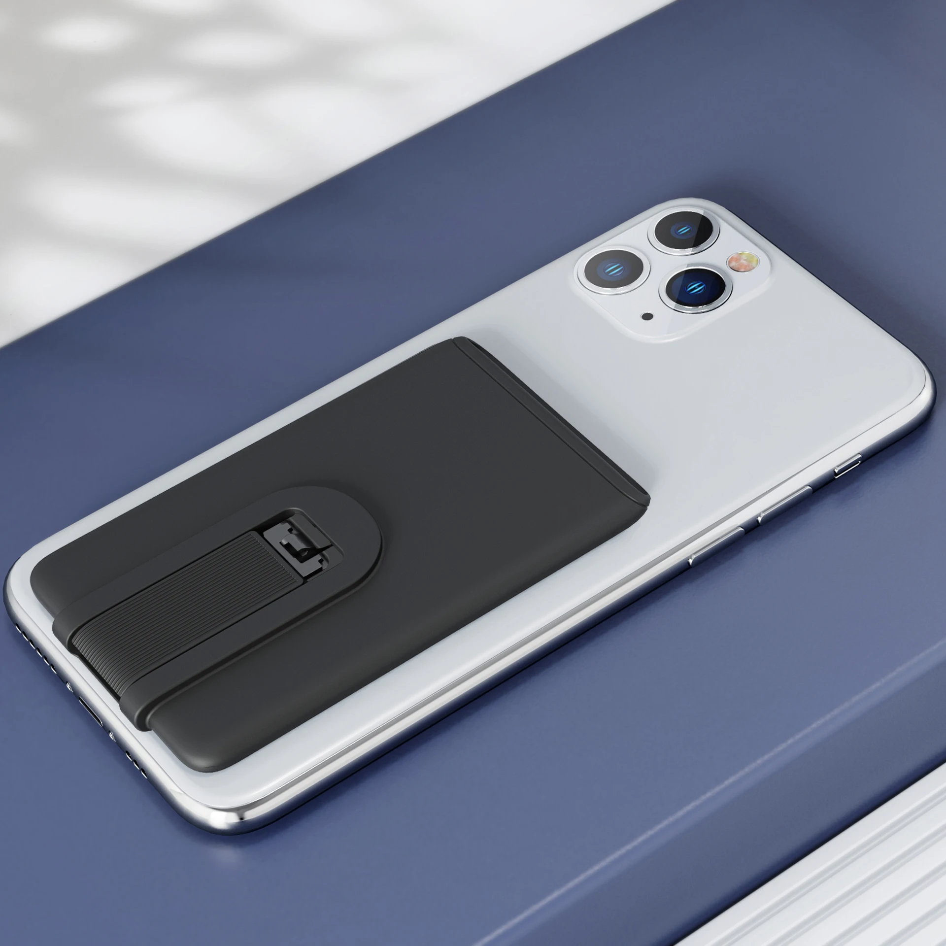 Custom designer convenient adhesive silicone wallet stick on phone card holder with foldable stand