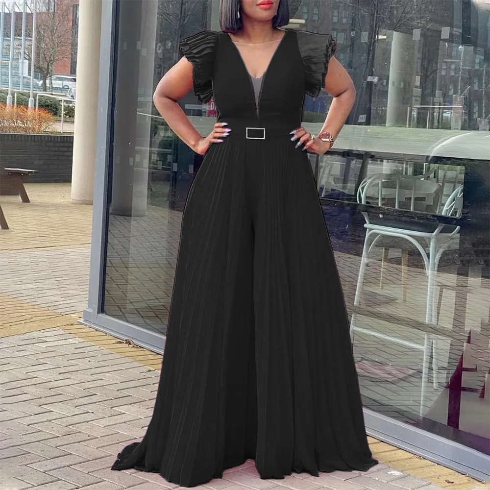 Wholesale Africa Plus size Chiffon Fold Shirts Ruffles Jumpsuits Culotte Large skirt