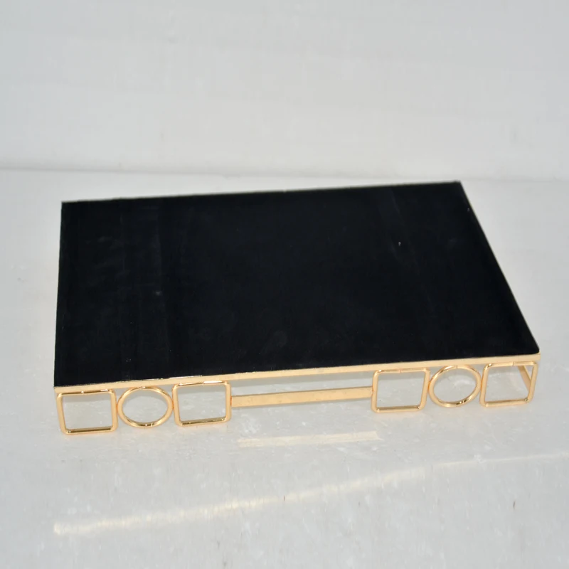 Custom Metal Decorative  Perfume Organizer luxury Makeup Tray Mirror Vanity Tray Gold Mirror metal Tray