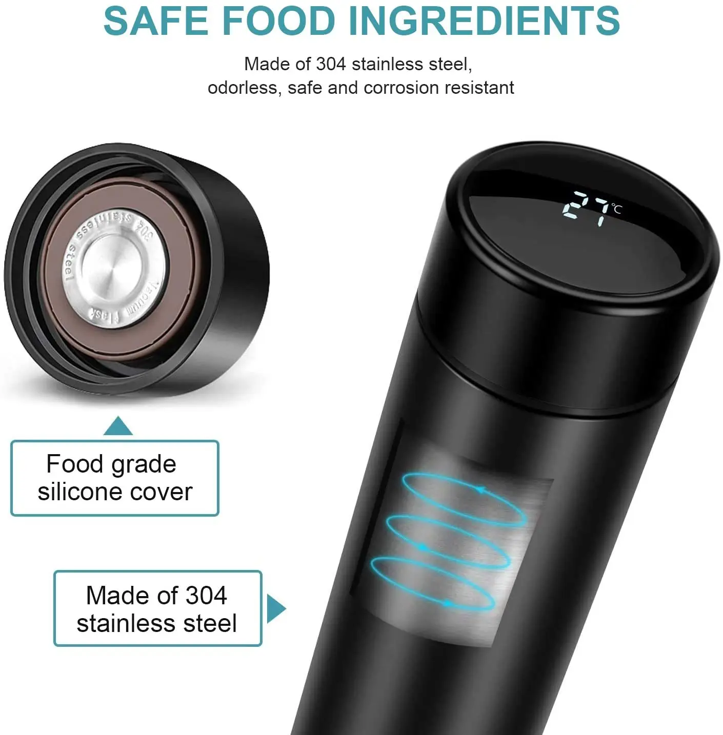 AI-MICH 500ml Led Digital Display Thermos Water Bottle Led Smart Digital Temperature Display Water Bottle