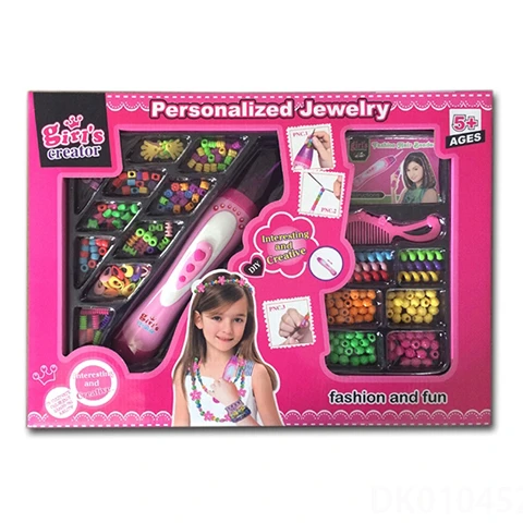 Child Girl Pretend Toys Play House Makeup Dressing Jewelry Beauty Set Beadwork Weaving Machine Beader Toys For Kids