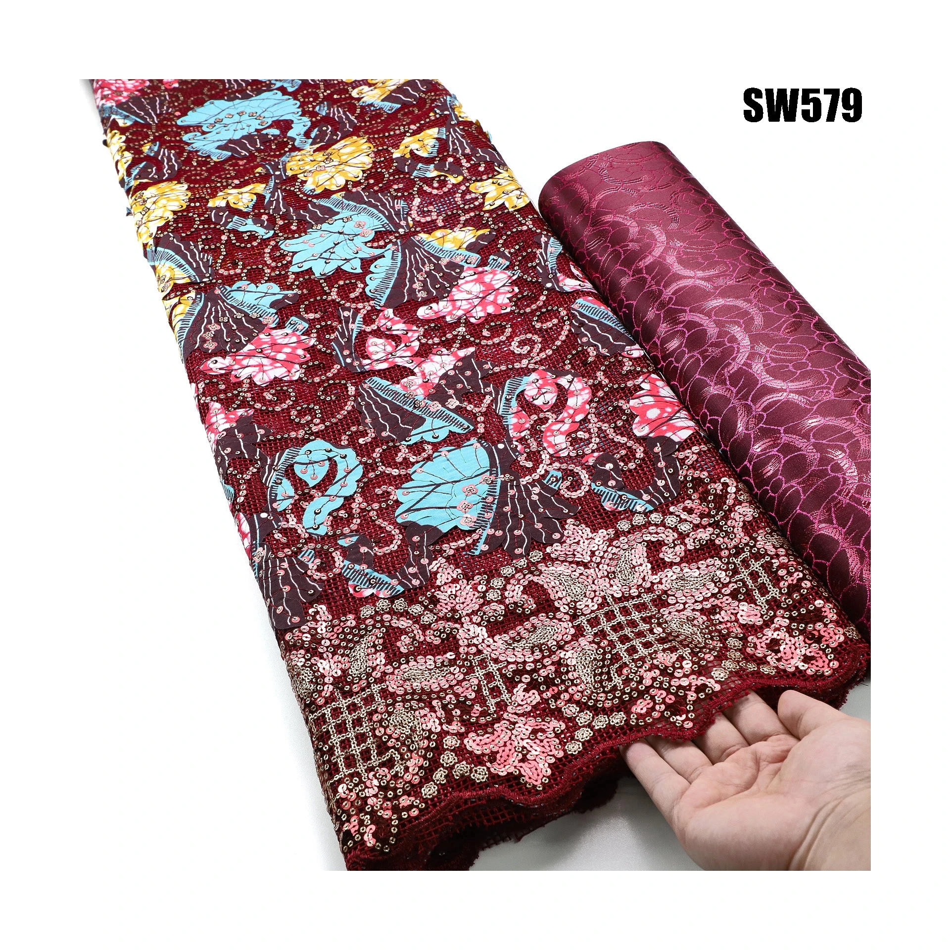 Lace Fabric for Official 2023 New Design Luxury Sequins Lace for Party Dress or Officiel