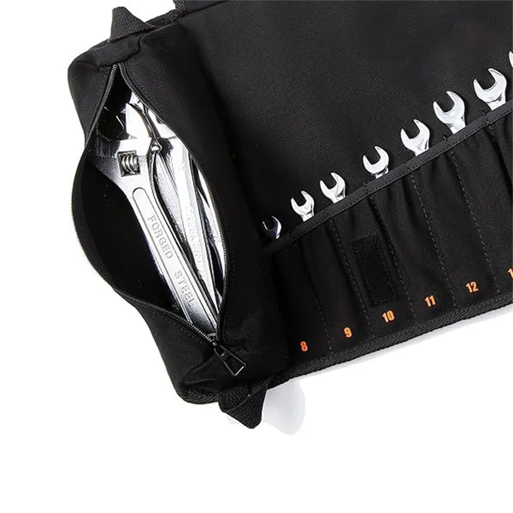 Factory Custom Hardware Tool Storage Bag Multi-pockets and One Zipper Pocket Roll Up Thickened Tool Bag