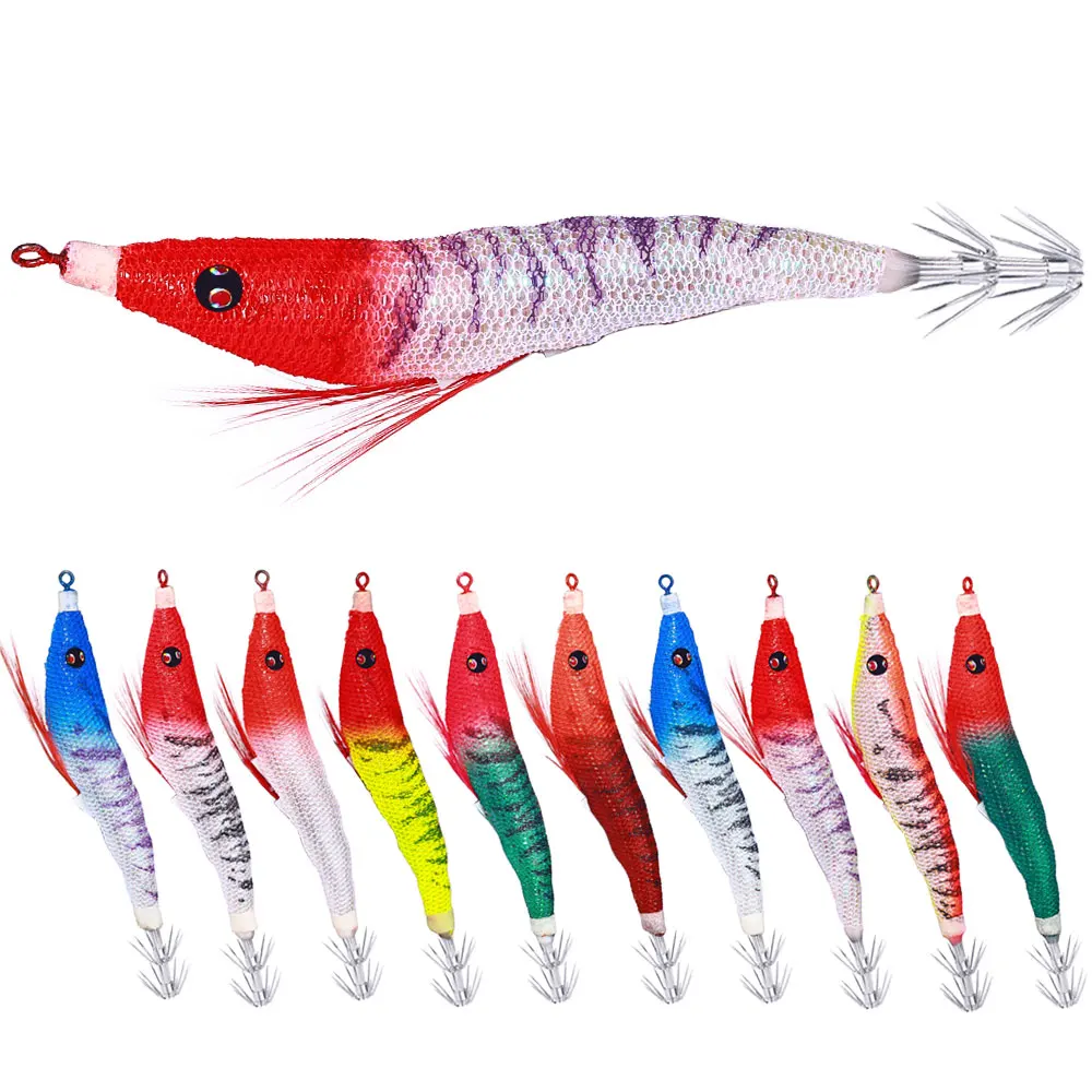 9.2CM/10.7CM Wholesale Plastic Luminous Wood Squid Jig Lure Glow Saltwater  Octopus Fishing Lure