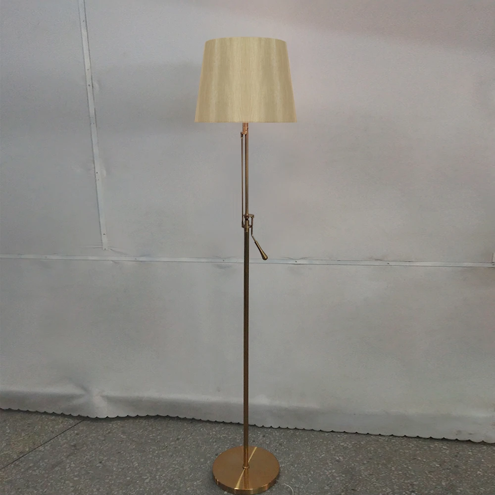 Rebecca Custom light wolf silk and hard backedchampagine rocker arm light pole adjustable lamp shade Angle floor lamp