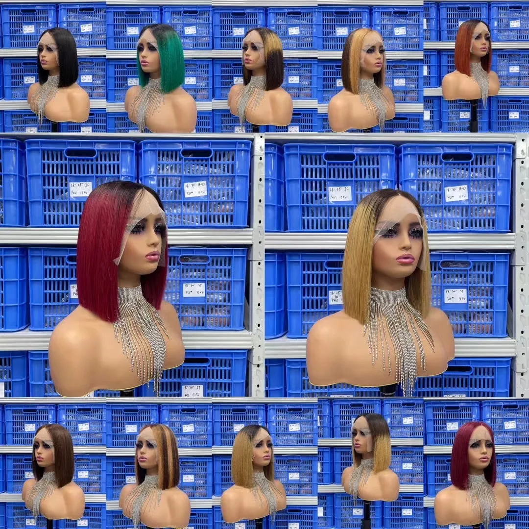 Natural Straight Cuticle Aligned Raw Bob Wig Human Hair Lace Front Wigs Piano Bob Wig With Kim K Closure