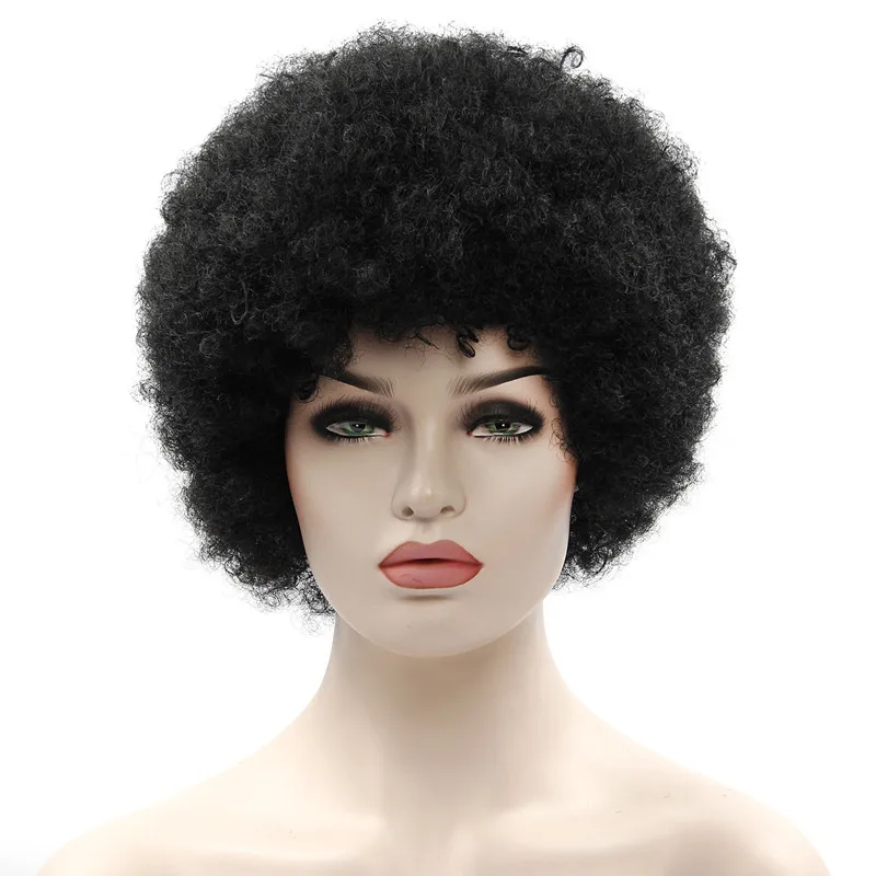 Synthetic Wig Afro Women Short Fluffy Hair Wigs For Black Women Kinky 12 Inch For Party Dance Cosplay Wigs with Bangs