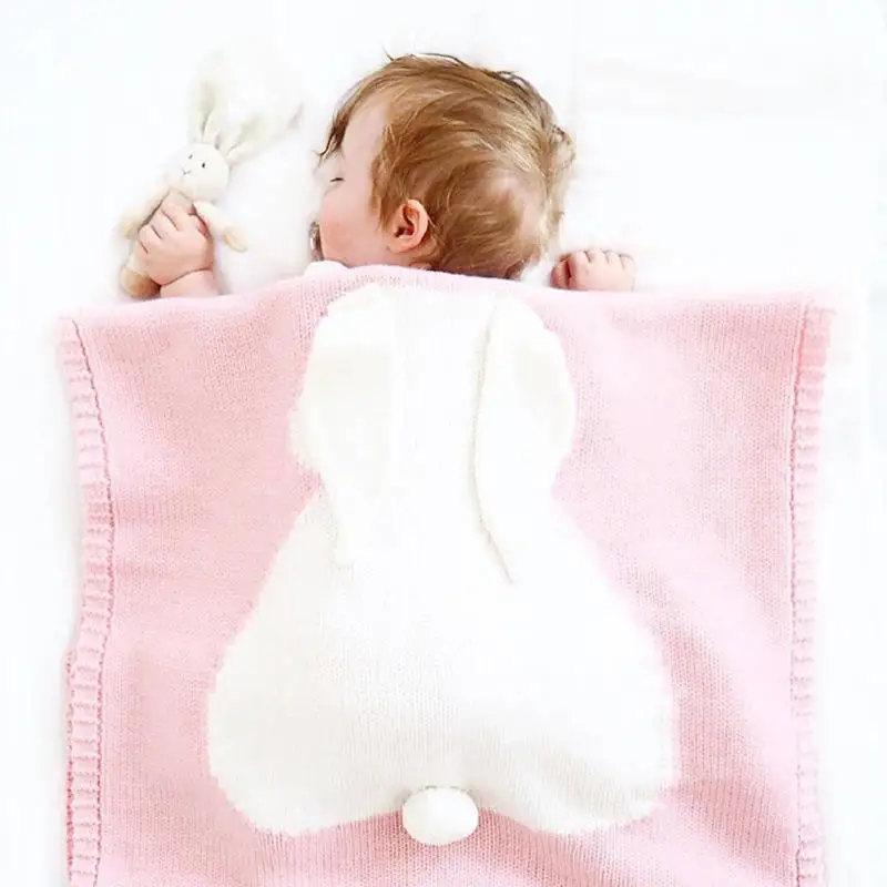 Comforter Warm Cute Knitted Newborn Baby Blankets Big Rabbit Ear Blanket Swaddle Bath Towel Toddler Bedding Blankets For Kids