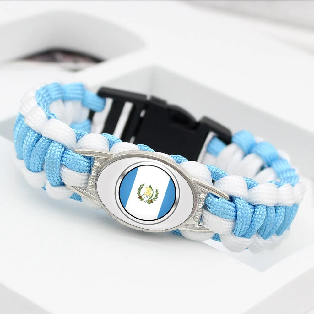 Wholesale Custom Nylon Webbing Hand Woven Alloy Metal Flags Bracelets For Men Women