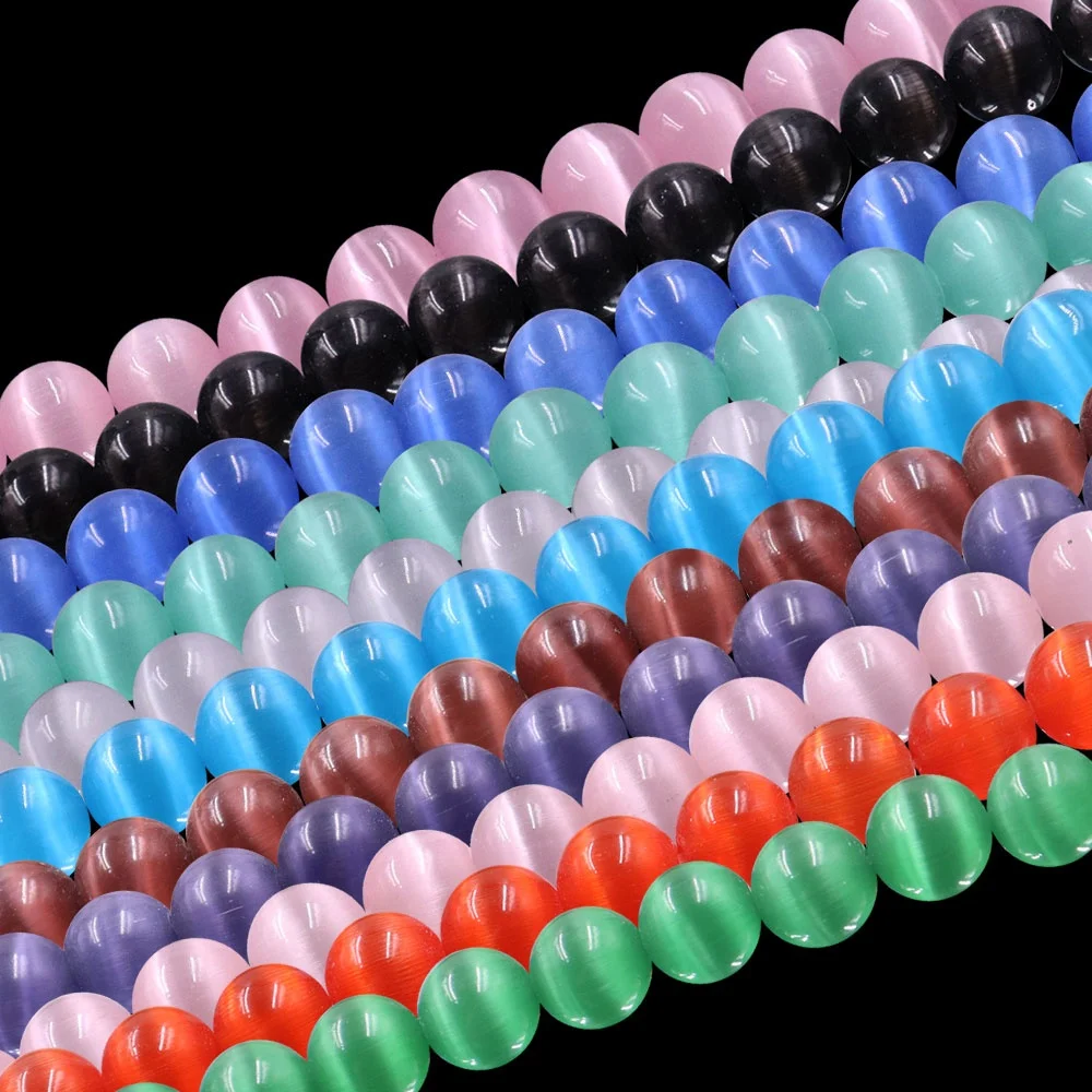 10mm Round Shape Cats Eye Natural Stone White Opal Loose Gemstone Beads For DIY Jewelry Making Bracelet Strand