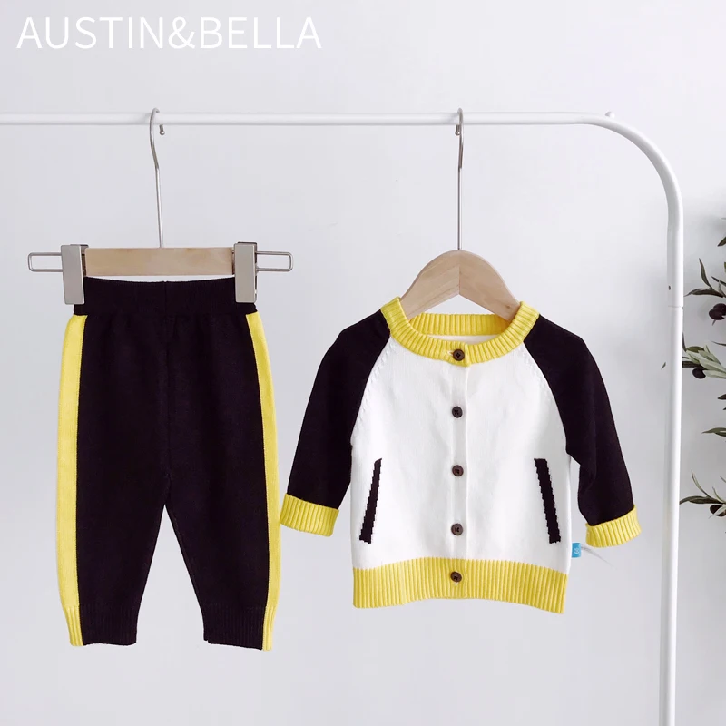 AustinBella/оптовая продажа бутик высокого качества комплекты детской одежды для мальчиков Детский кардиган 100% хлопок детский вязаный свитер
