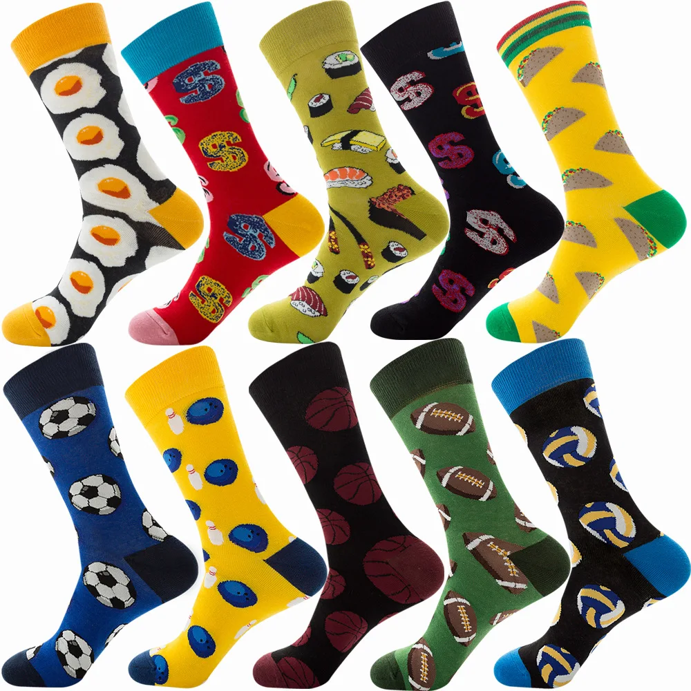 Wholesale 200N Fashion 10 Pairs Socks One Pack Man Colorful Mix Color Socks Casual Happy Cotton Halloween Christmas Gift Socks