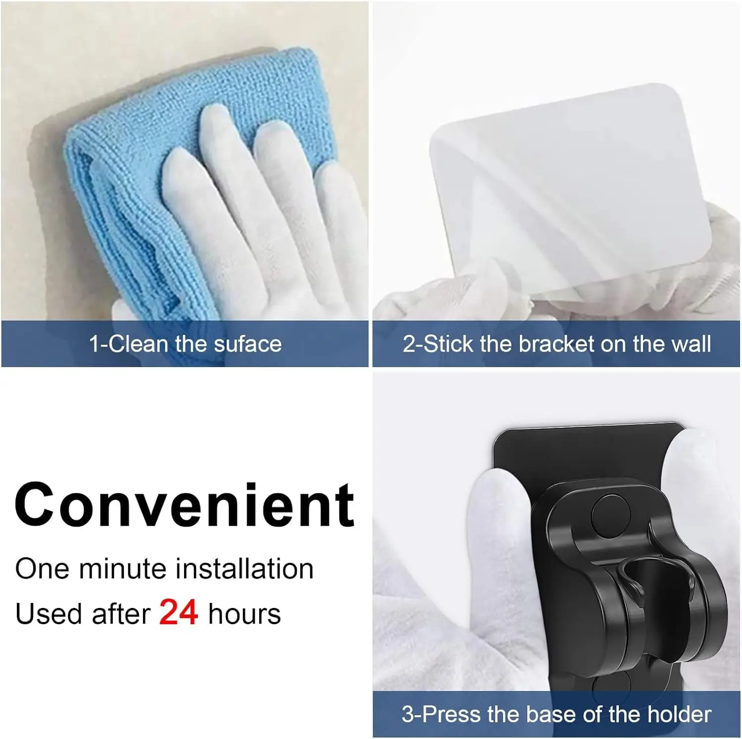 Fast Delivery Adjustable Self Adhesive Shower Head Holder With 360 Degree Rotation Wall Mounted No Drilling Bathroom Accessory