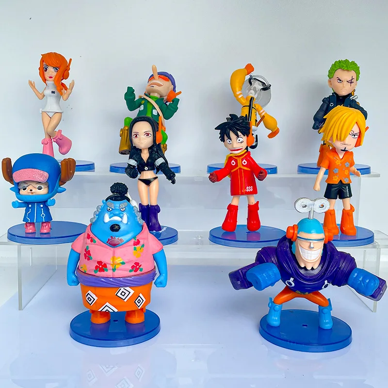 10PCS 1 Piece Figura Model Toy 6CM Cute Luffy Jinbe Nami Sanji Zoro Usopp Nico Robin PVC Figure Set Mini Anime Statue Doll