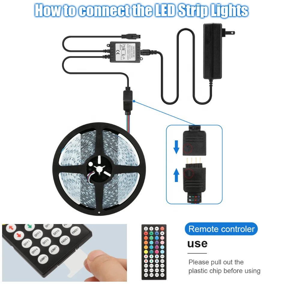 50ft 10M 15M led strip lights RGB color with 44key Remote Controller 5050 LED STRIP