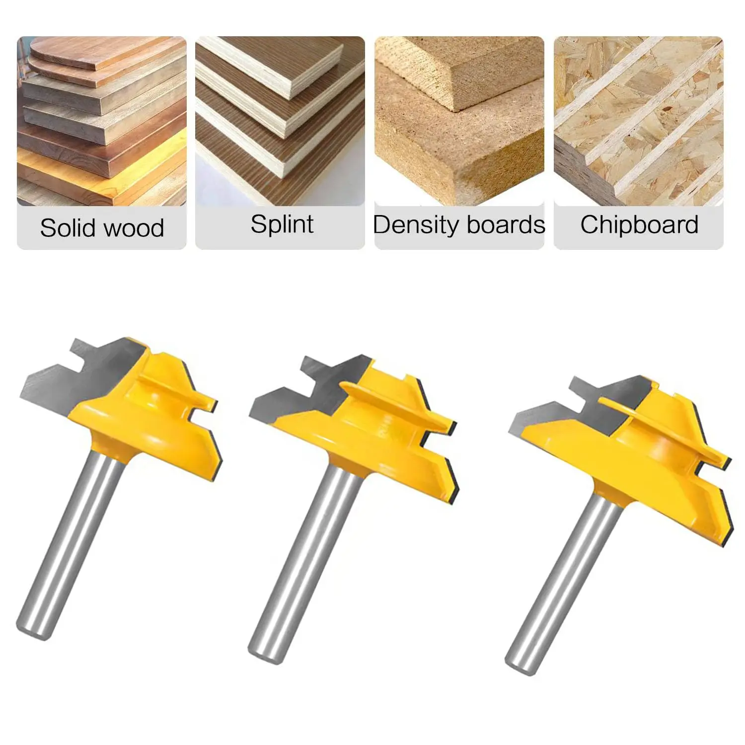 PEXMIENTAS 3pcs 1/4 inch solid carbide 45 degree lock miter router bit glue joint cnc router bits for woodworking
