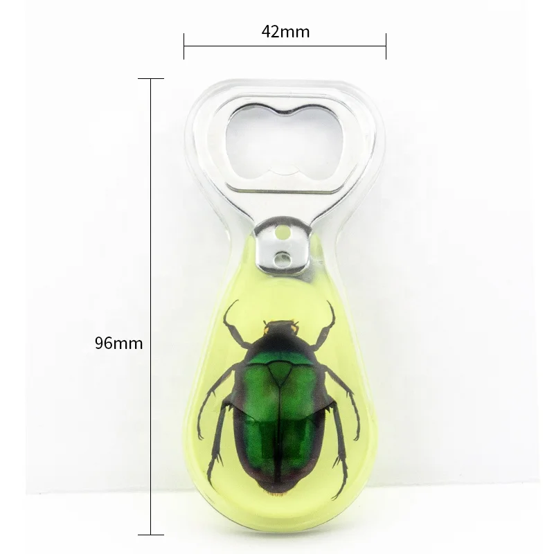 New Design Whole Sale in Bulk Glow Dark Natural Dried Beetle Insects Bugs Resin Handle Beer Bottle Opener