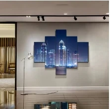 Modern 5PCS Canvas Prints City Night Scenery Framed Art for Living Room Decoration Fabric Inner Frame Easy Hanging Wall Decor