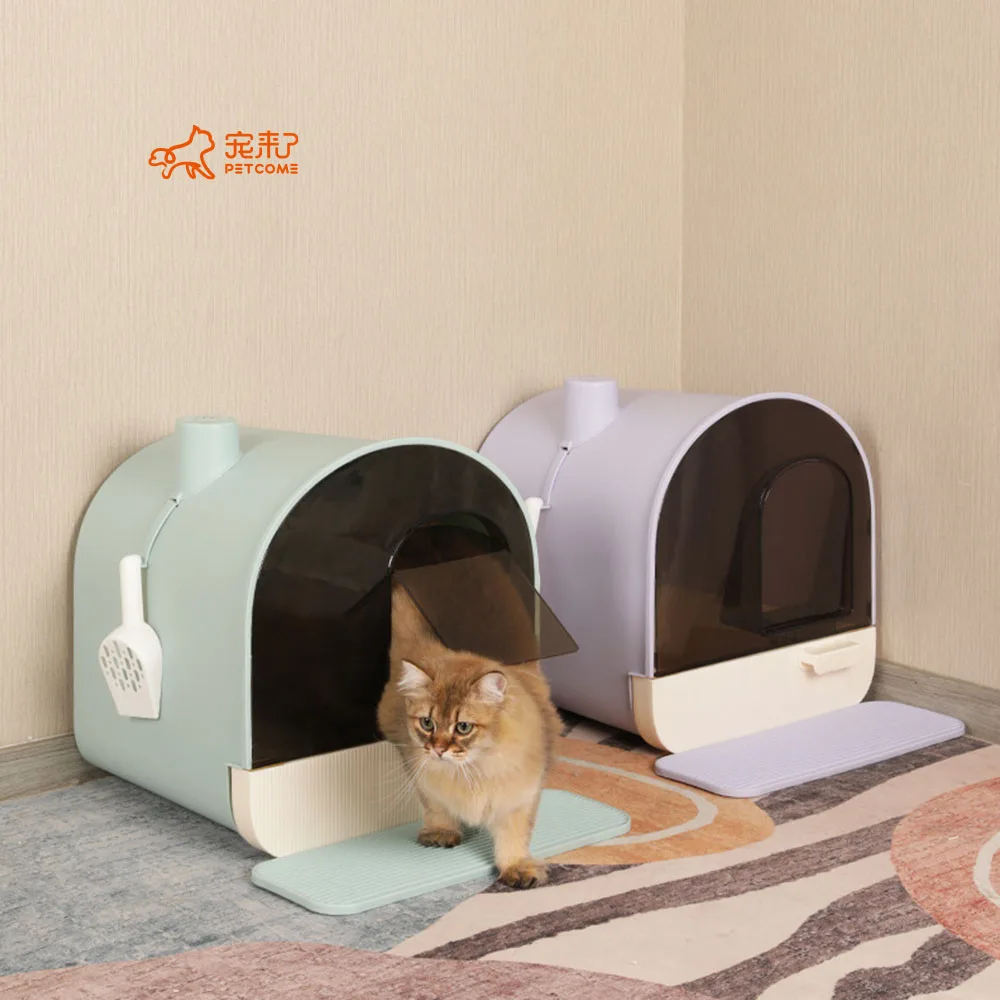 PETCOME Suppliers PP Plastic Big Closed Cat Litter Box Toilet With Drawer And Mat